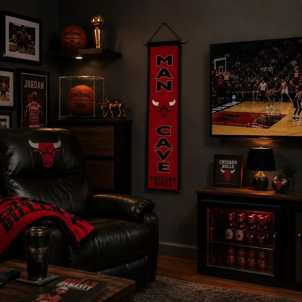 Chicago Bulls Man Cave Banner NBA Vertical Wool Felt Pennant Red Embroidered